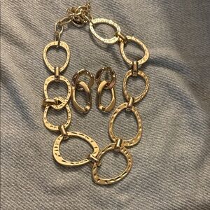 Elegant Gold Link Necklace and Earring Set